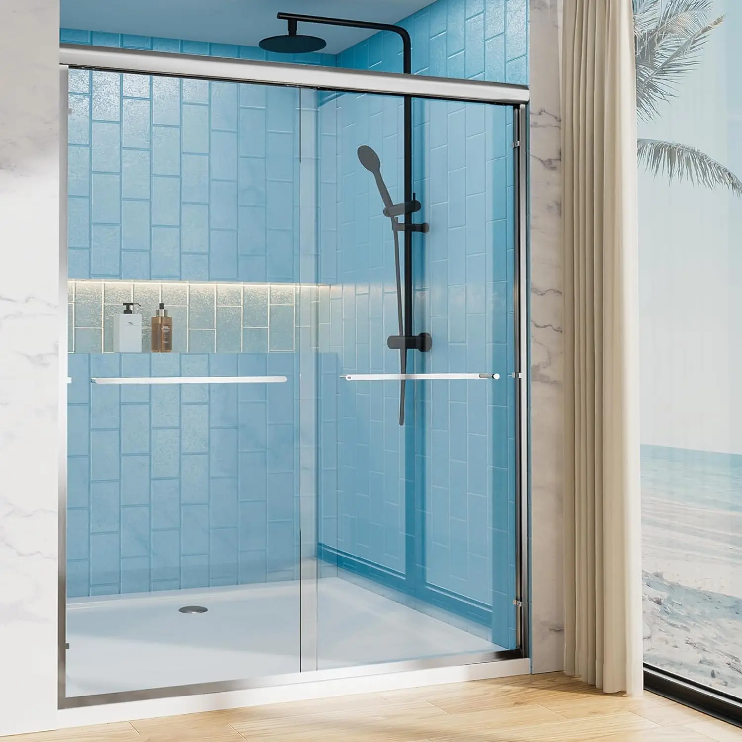 Double Sliding Glass Shower Door, 50–54 in W x 72 in H, Chrome Aluminum Frame, 1/4 in(6mm) High-Strength Tempered Glass Shower D
Double Sliding Glass Shower Door, 50–54 in W x 72 in H, Chrome Aluminum Frame, 1/4 in(6mm) High-Strength Tempered Glass Shower D