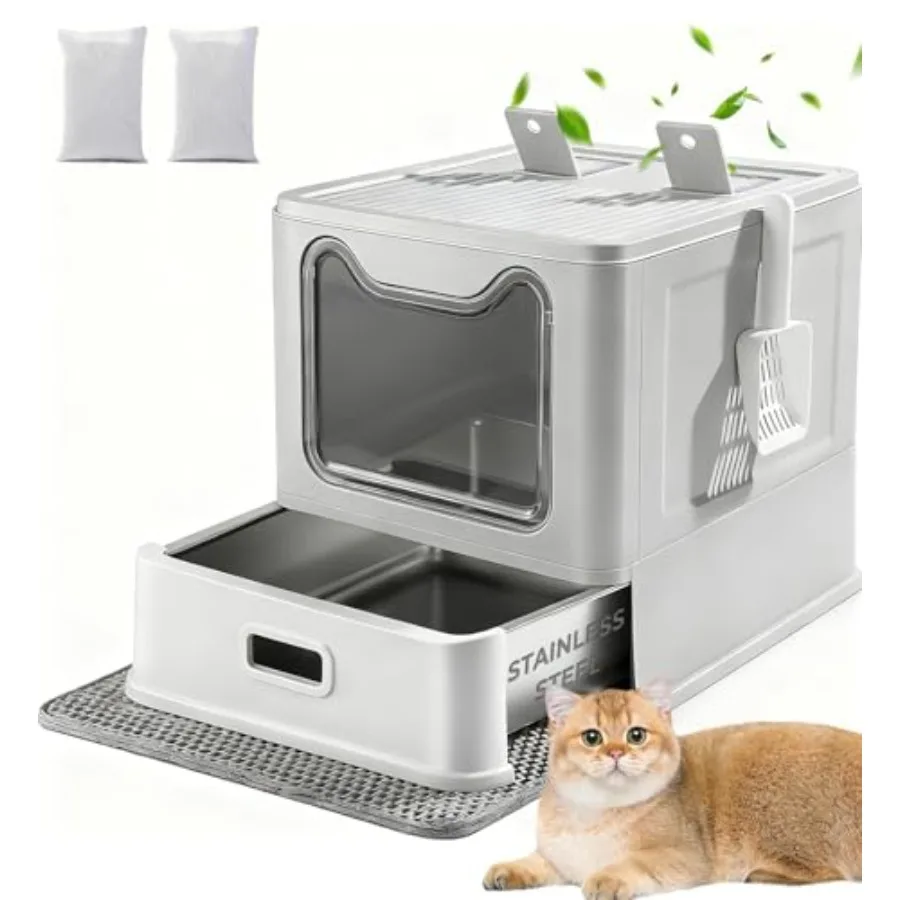 Stainless Steel Cat Litter Box with Lid and Drawer, XXL Litter Box for Large Cats Includes Litter Mat and Scoop
Stainless Steel Cat Litter Box with Lid and Drawer, XXL Litter Box for Large Cats Includes Litter Mat and Scoop