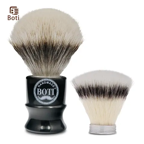 Boti Screw Type Brush Enlightener Badger and N3C Synthetic with Antique Black Porcelain Resin Handle for Easy Replaceable Knot