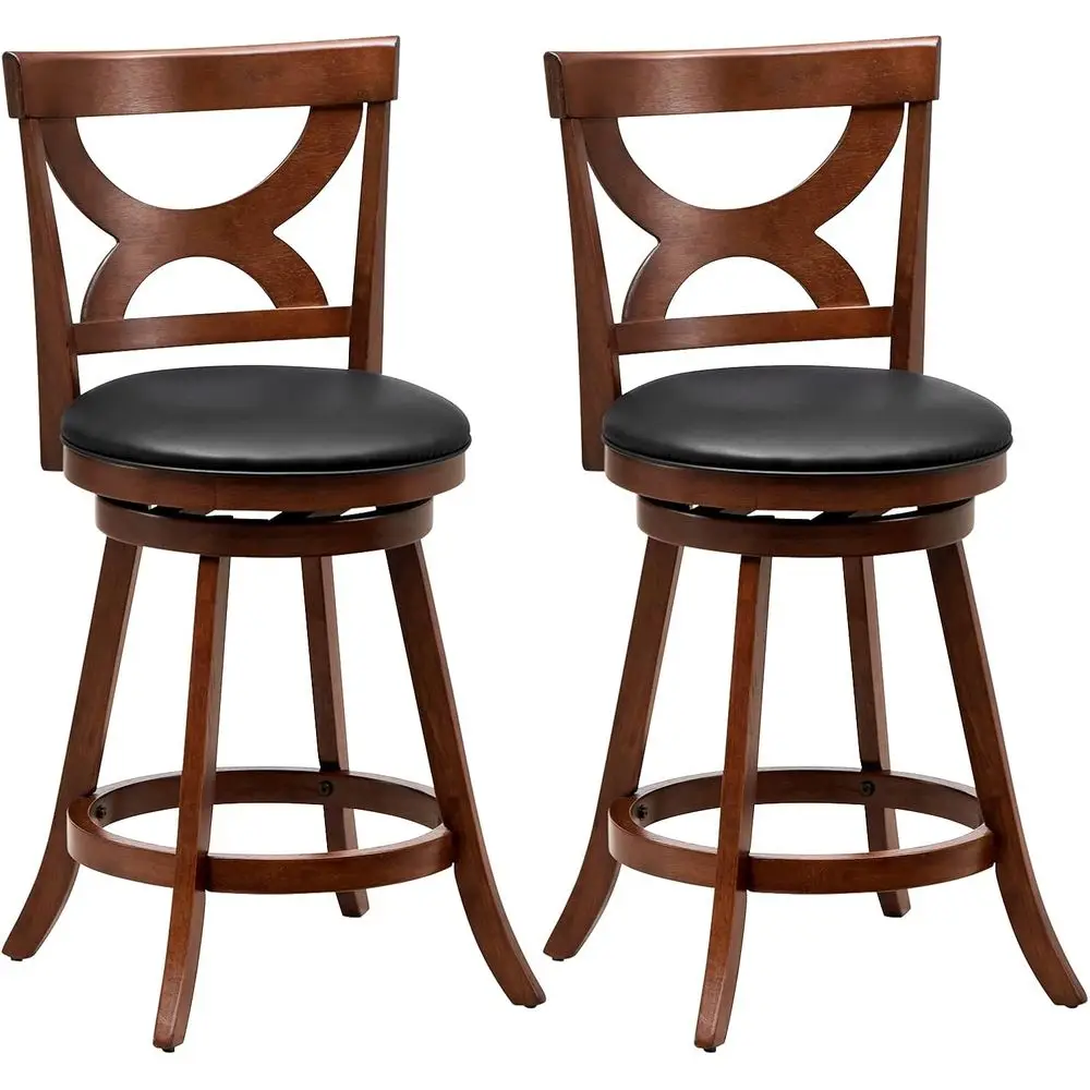 Bar Stools Set o 2, 24'' 360-Degree Swivel Chairs with Sot Cushion & Elegant Hollow Backrest, Rubber Wood ootrests, Upholstered
Bar Stools Set o 2, 24'' 360-Degree Swivel Chairs with Sot Cushion & Elegant Hollow Backrest, Rubber Wood ootrests, Upholstered