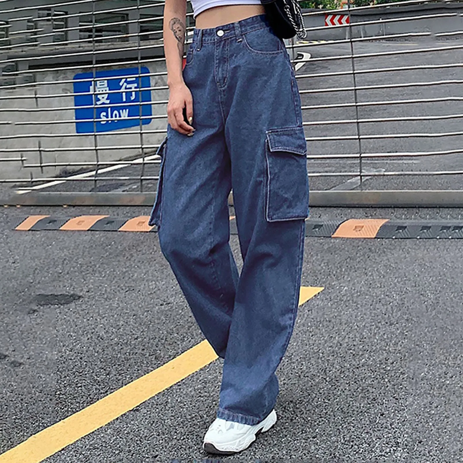 Cargo Baggy Jeans For Women Blue Casual Wide Leg Denim Pants American Vintage Women's High Waist Multi-pocket Boyfriend Jeans 
Cargo Baggy Jeans For Women Blue Casual Wide Leg Denim Pants American Vintage Women's High Waist Multi-pocket Boyfriend Jeans