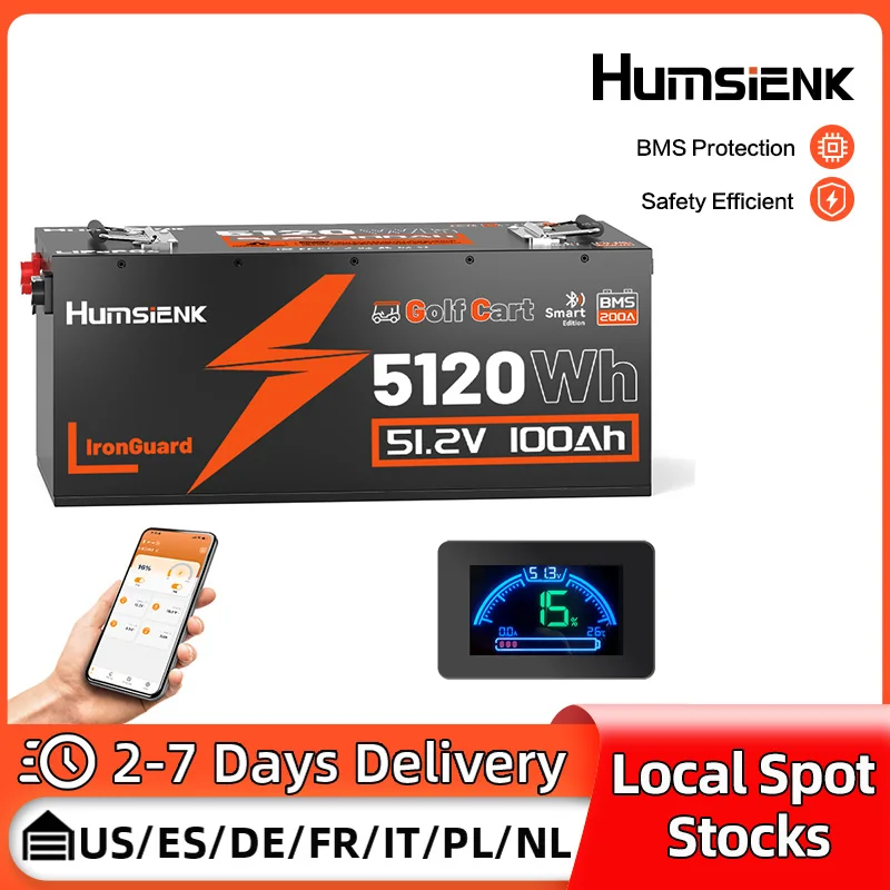 Аккумулятор Humsienk 48В 100Ач LiFePO4 с Bluetooth, цилиндрической структурой, металлическим корпусом и BMS 200А, макс. 5120Втч, для гольф-каров
Аккумулятор Humsienk 48В 100Ач LiFePO4 с Bluetooth, цилиндрической структурой, металлическим корпусом и BMS 200А, макс. 5120Втч, для гольф-каров