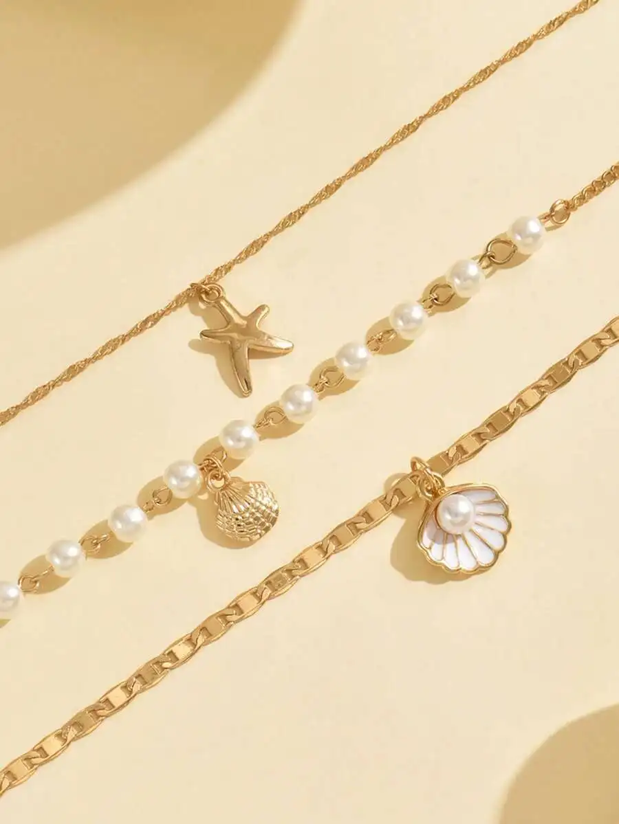 3pcs Layered Faux Pearl Starfish Shell Pendant Necklace Set For Women Summer Beach Party
3pcs Layered Faux Pearl Starfish Shell Pendant Necklace Set For Women Summer Beach Party