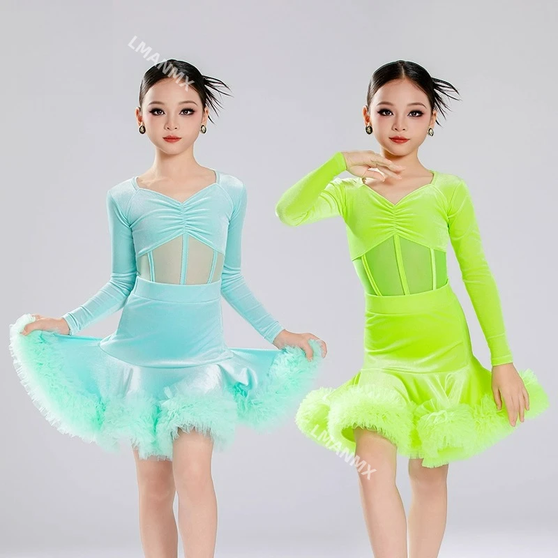 Бархатное тренировочное платье для латинских танцев для девочек, кружевное платье с длинными рукавами для профессиональных регламентов, платье для выступлений с разрезом
Бархатное тренировочное платье для латинских танцев для девочек, кружевное платье с длинными рукавами для профессиональных регламентов, платье для выступлений с разрезом