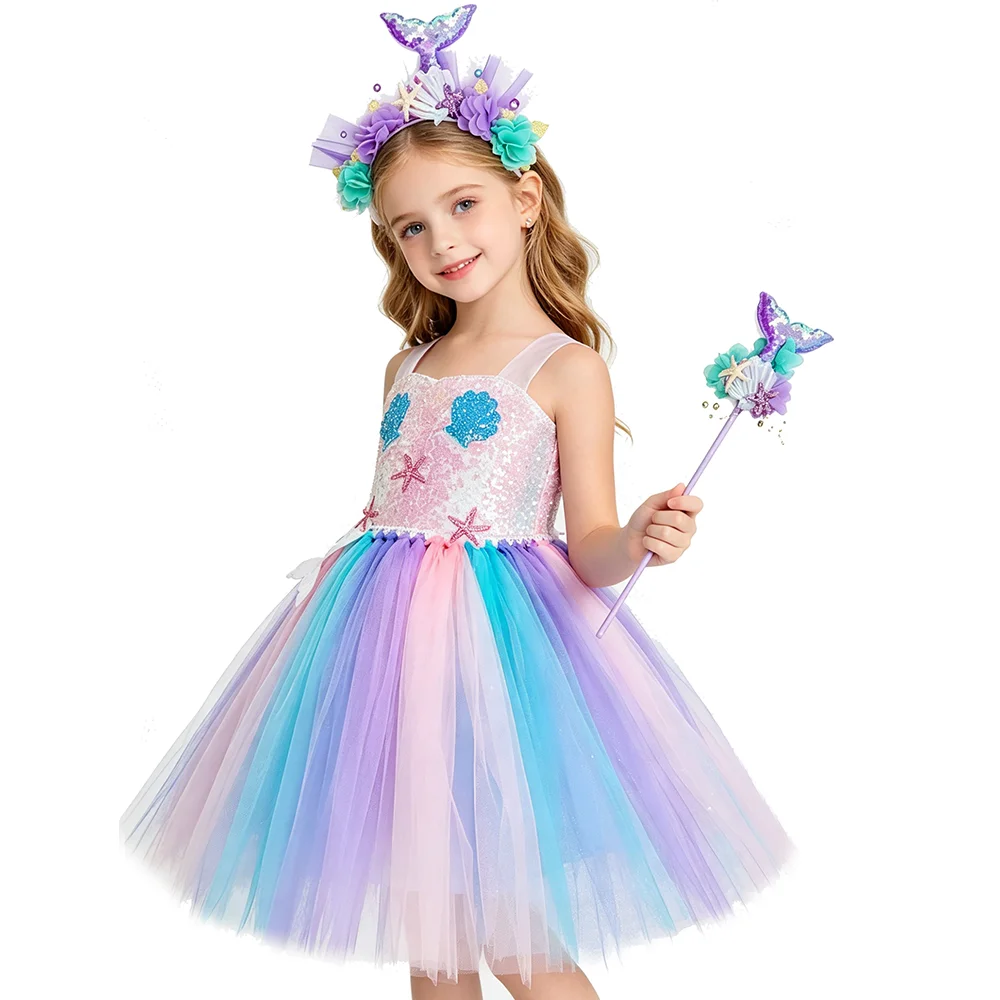 Girls Sequins Mermaid Tutu Dress Kids Under the Sea Party Princess Costumes with Flower Seamaid Tail Wand for Birthday Party
Girls Sequins Mermaid Tutu Dress Kids Under the Sea Party Princess Costumes with Flower Seamaid Tail Wand for Birthday Party