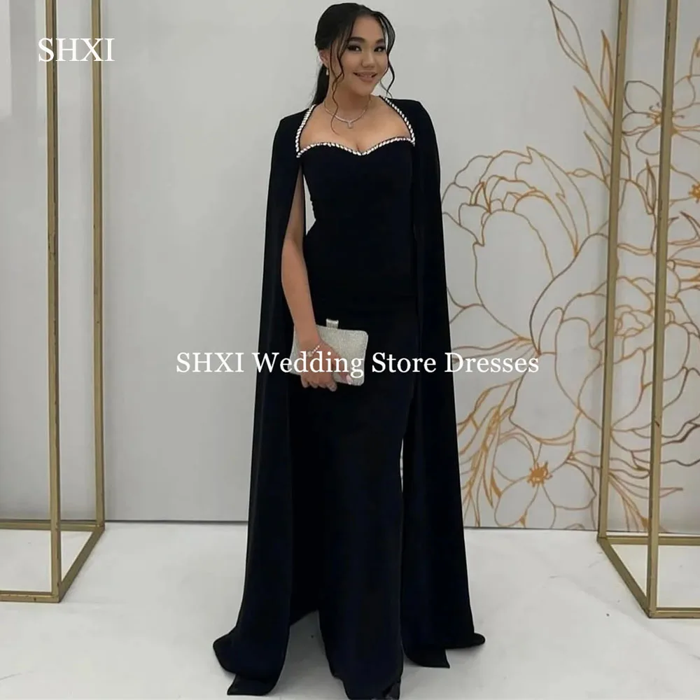 SHXI Elegant Black Sweetheart Neckline Mermaid Evening Dress with Long Cape Satin Glamorous Gown Formal Party Prom Customized
SHXI Elegant Black Sweetheart Neckline Mermaid Evening Dress with Long Cape Satin Glamorous Gown Formal Party Prom Customized