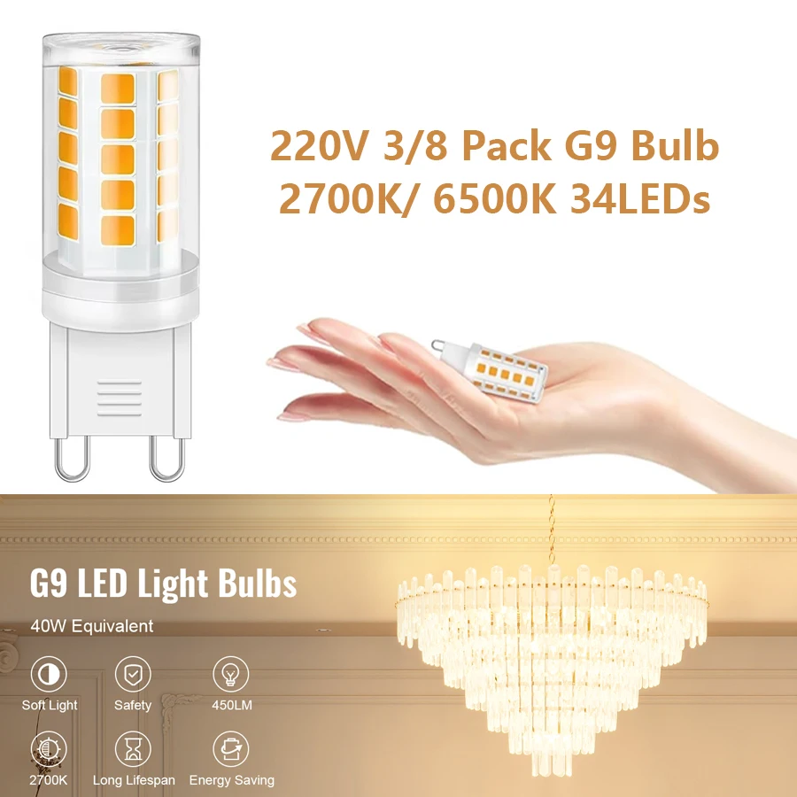 G9 Светодиодные лампы 220 В Люстра Потолочный светильник Кукурузная лампа 34 светодиода 3/8 упаковка 2700 К 6500 К 3 Вт Без фильтра 30 Вт 40 Вт Галогенный эквивалент
G9 Светодиодные лампы 220 В Люстра Потолочный светильник Кукурузная лампа 34 светодиода 3/8 упаковка 2700 К 6500 К 3 Вт Без фильтра 30 Вт 40 Вт Галогенный эквивалент