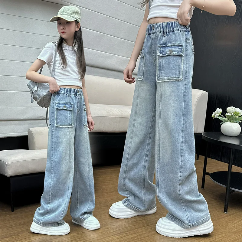 Teenage Girls Jeans Spring/Autumn New Children's Raw Edge Pocket Trousers Children's Straight Leg Loose Wide-leg Denim Pants
Teenage Girls Jeans Spring/Autumn New Children's Raw Edge Pocket Trousers Children's Straight Leg Loose Wide-leg Denim Pants
