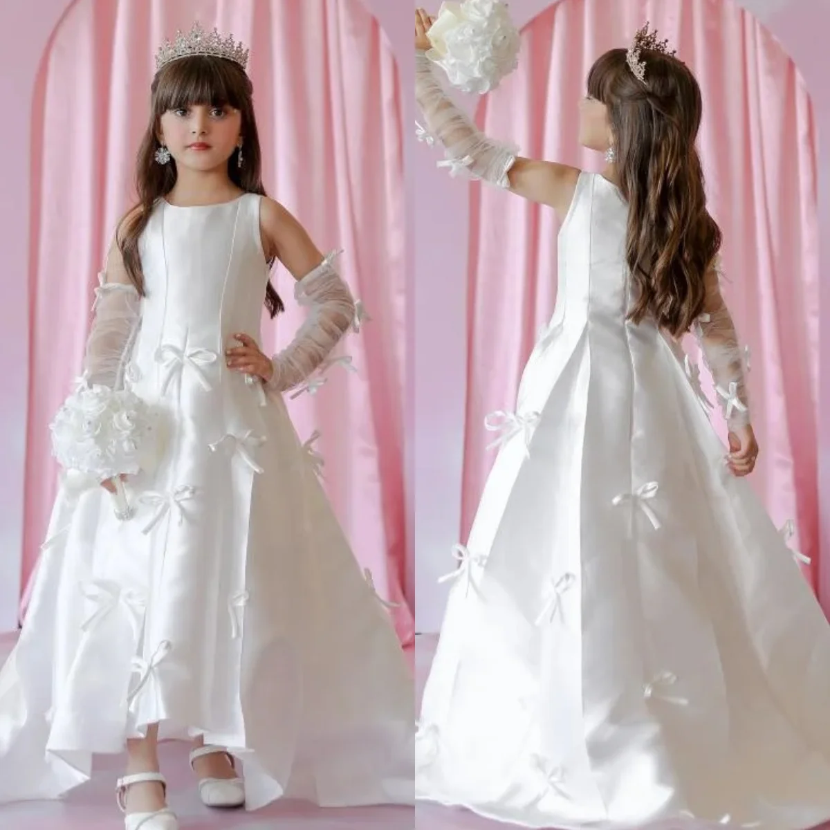 White Satin Flower Girl Dresses for Wedding Customized Princess Baby Girl's Birthday Gowns With Sleeve First Communion Dress
White Satin Flower Girl Dresses for Wedding Customized Princess Baby Girl's Birthday Gowns With Sleeve First Communion Dress