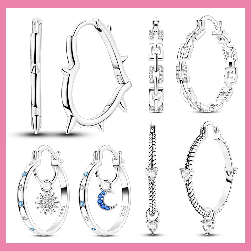 925 Silver Hoop Earrings Shiny Zircon Star Moon & Heart Shaped Sparkling Original Ear Anniversary Jewelry for Women Fine Gifts
925 Silver Hoop Earrings Shiny Zircon Star Moon & Heart Shaped Sparkling Original Ear Anniversary Jewelry for Women Fine Gifts