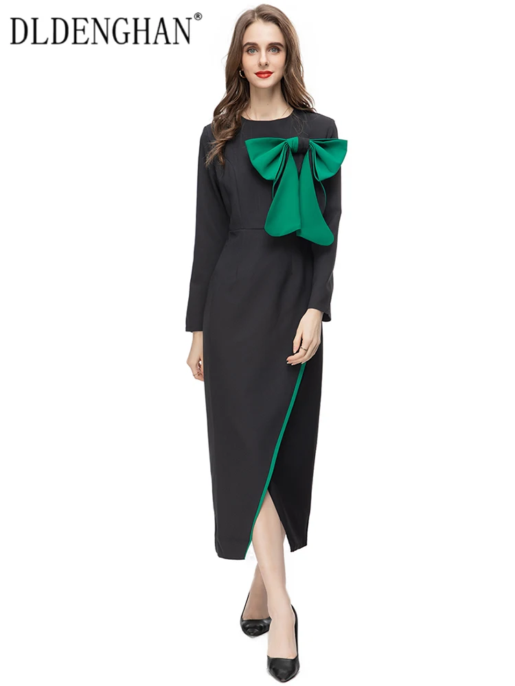 DLDENGHAN Early Autumn Pencil Dress Women O-Neck Long Sleeve Bow Contrasting Colors Office Lady Slit Dress Fashion Designer New
DLDENGHAN Early Autumn Pencil Dress Women O-Neck Long Sleeve Bow Contrasting Colors Office Lady Slit Dress Fashion Designer New