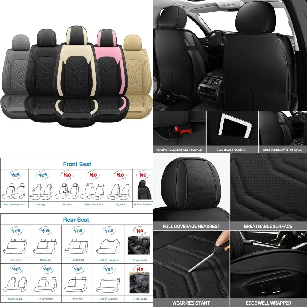 Universal Fit Leather Car Seat Covers for Most Sedans, SUVs, and Trucks - Black Front Seat Protection
Universal Fit Leather Car Seat Covers for Most Sedans, SUVs, and Trucks - Black Front Seat Protection