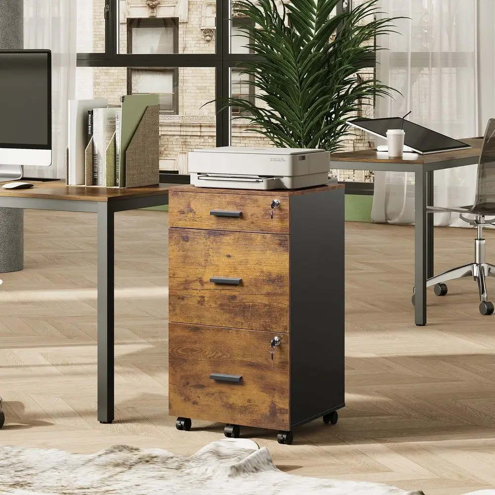3 Drawer Rolling File Cabinet with Lock, Wood Filing Cabinet fits Letter A4 Size for Home Office, Rustic Brown
3 Drawer Rolling File Cabinet with Lock, Wood Filing Cabinet fits Letter A4 Size for Home Office, Rustic Brown