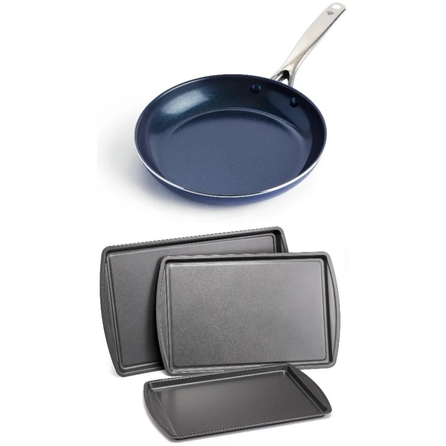 10-Inch Ceramic Nonstick Frypan with Mainstays 3-Piece Nonstick Cookie Sheet Bakeware Bundle
10-Inch Ceramic Nonstick Frypan with Mainstays 3-Piece Nonstick Cookie Sheet Bakeware Bundle