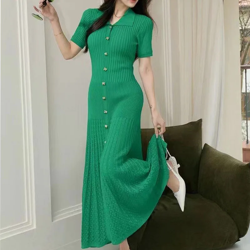 New Dopamine130Long SkirtpoloCollar Long Pullover Temperament Dress Hollow Knitted Dress
New Dopamine130Long SkirtpoloCollar Long Pullover Temperament Dress Hollow Knitted Dress