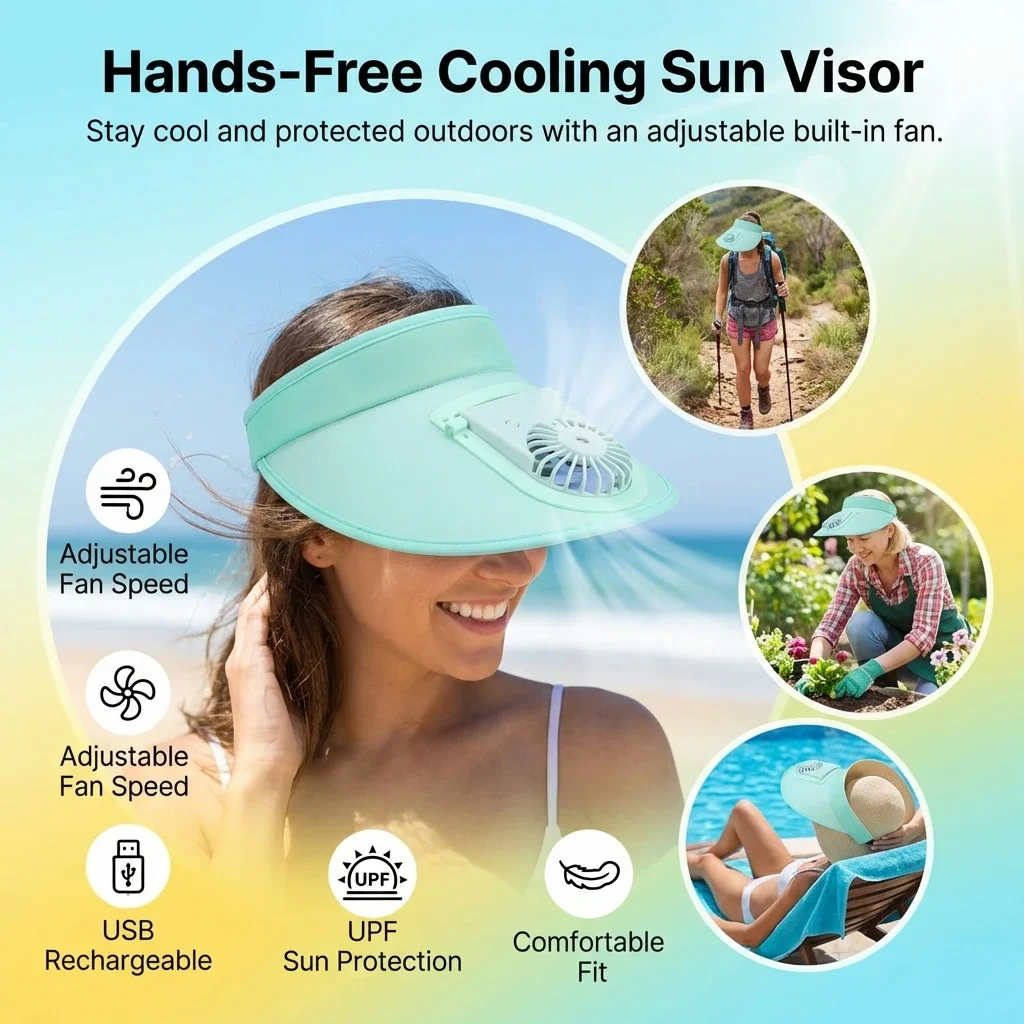Portable Rechargeable Cooling Fan Sun Hat With Wide Brim Cartoon Design For Outdoor Sports Travel Gardening UV Protection Cap
Portable Rechargeable Cooling Fan Sun Hat With Wide Brim Cartoon Design For Outdoor Sports Travel Gardening UV Protection Cap