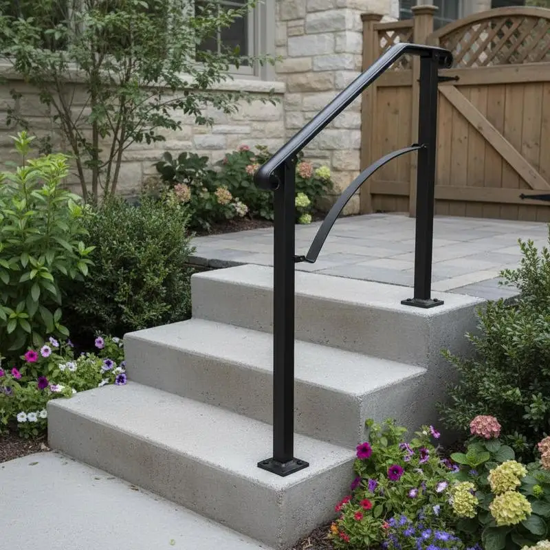 Wrought Iron Staircase Railing 2-3 Steps For Porch Garden Concrete Stairs, Flexible Arch#2 Design Adjustable Height Black Exterior Balustrade Hardware Accessory
Wrought Iron Staircase Railing 2-3 Steps For Porch Garden Concrete Stairs, Flexible Arch#2 Design Adjustable Height Black Exterior Balustrade Hardware Accessory