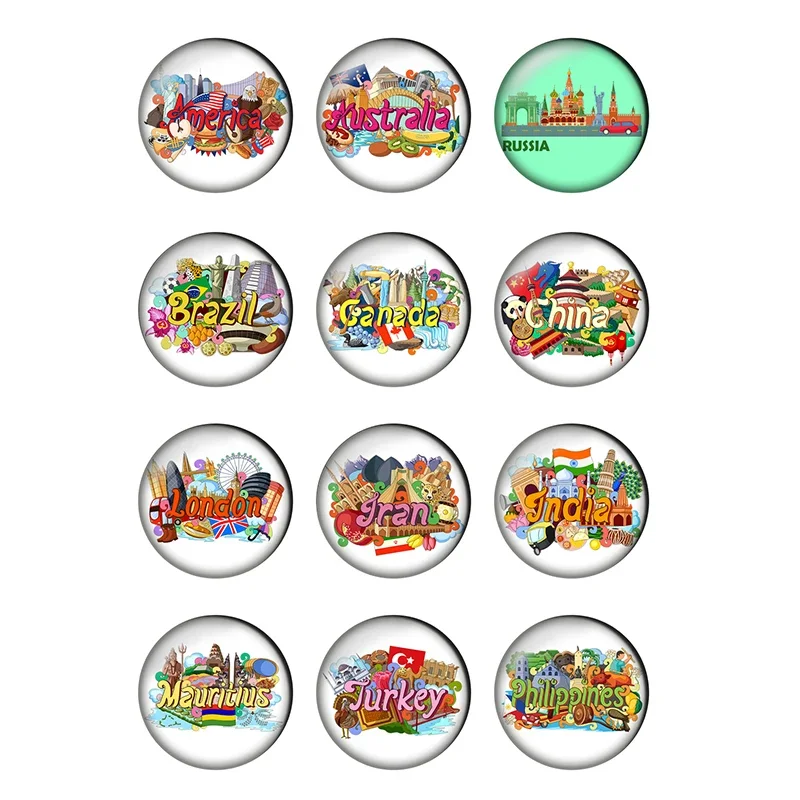 12pcs/lot Round America Australia Russia Landmark Building Pattern Glass Cabochon for DIY Jewelry Making Supplies Wholesale T210
12pcs/lot Round America Australia Russia Landmark Building Pattern Glass Cabochon for DIY Jewelry Making Supplies Wholesale T210