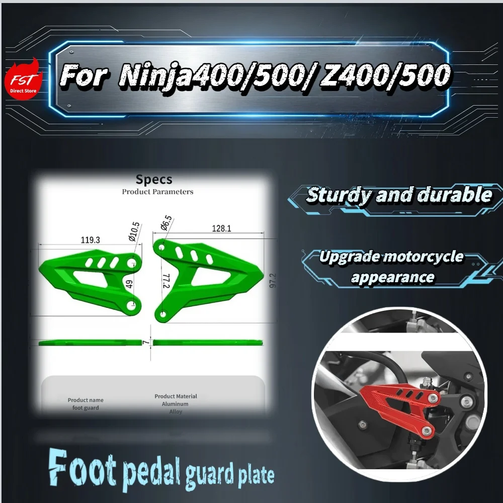 For Ninja400 Ninja500 Z400 Z500 CNC Aluminum Heel Guard, Front Footrest Side Panel Protector Mod Parts
For Ninja400 Ninja500 Z400 Z500 CNC Aluminum Heel Guard, Front Footrest Side Panel Protector Mod Parts