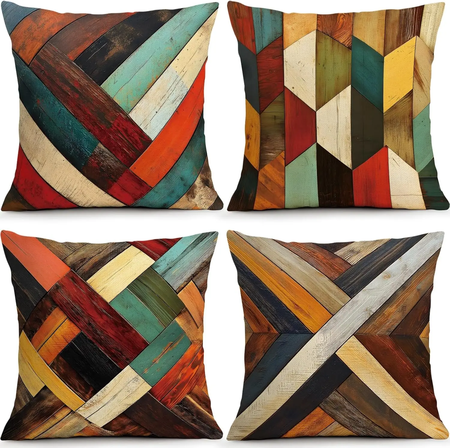 4Pcs Farmhouse Throw Pillow Covers, Distressed Wood Grain Geometric Patchwork Cushion Cases for Living Room Bedroom Sofa Home
4Pcs Farmhouse Throw Pillow Covers, Distressed Wood Grain Geometric Patchwork Cushion Cases for Living Room Bedroom Sofa Home