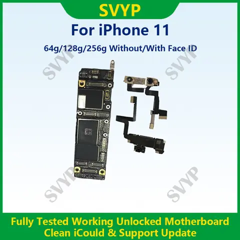 100% trabalhando para iphone 11 + face id mainboard totalmente testado placa lógica desbloqueada sem icloud suporte atualização placa-mãe transporte rápido