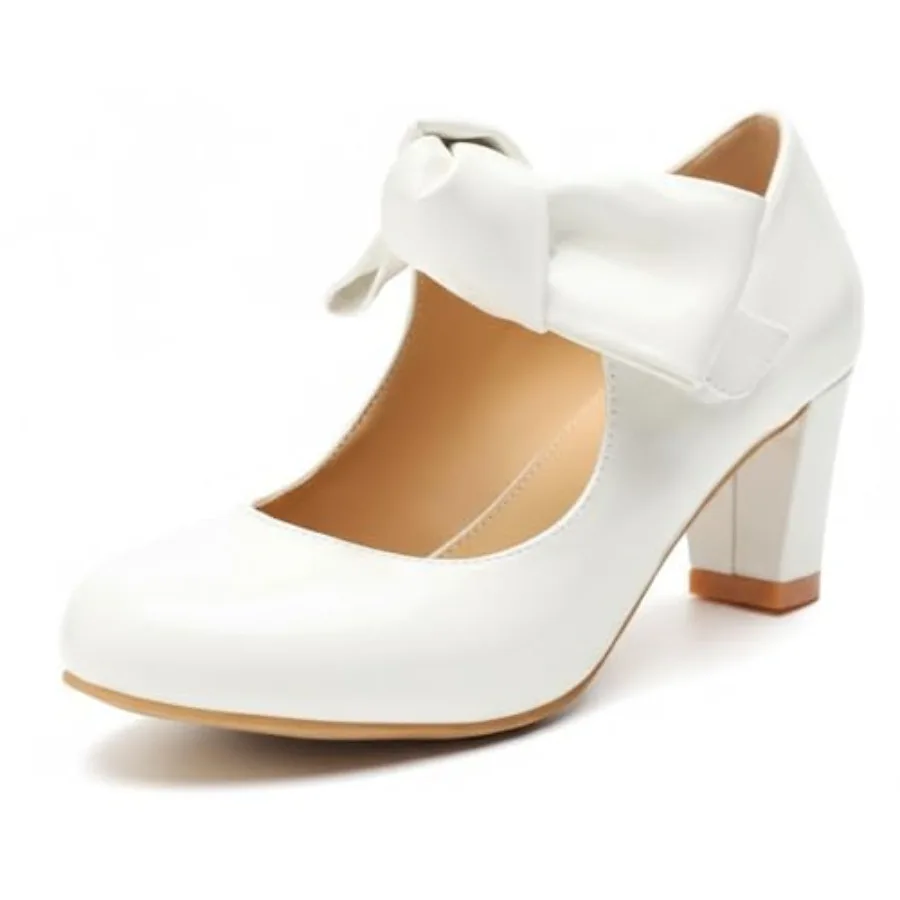 Womens Mary Jane Pumps - 2 Inch Mid Chunky Block Heels with Bow, Round Toe Patent Leather Ankle Strap Dress Shoes for Wedding,
Womens Mary Jane Pumps - 2 Inch Mid Chunky Block Heels with Bow, Round Toe Patent Leather Ankle Strap Dress Shoes for Wedding,