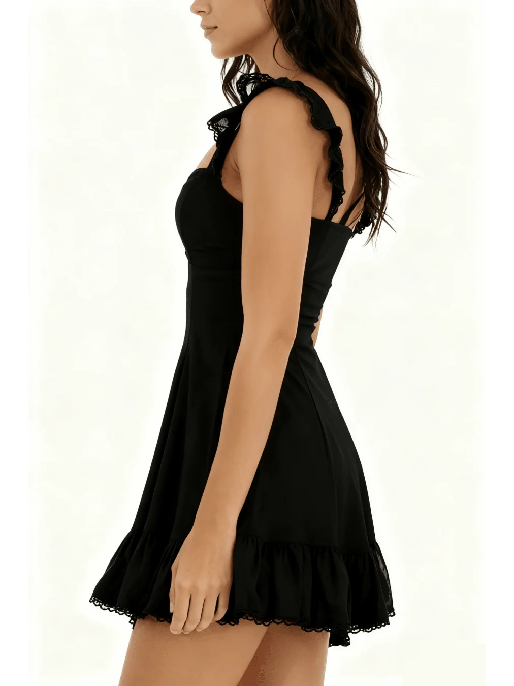 Black Ruffle Sweetheart Neck Mini Dress For Women Slim Fit Vintage Sleeveless
Black Ruffle Sweetheart Neck Mini Dress For Women Slim Fit Vintage Sleeveless