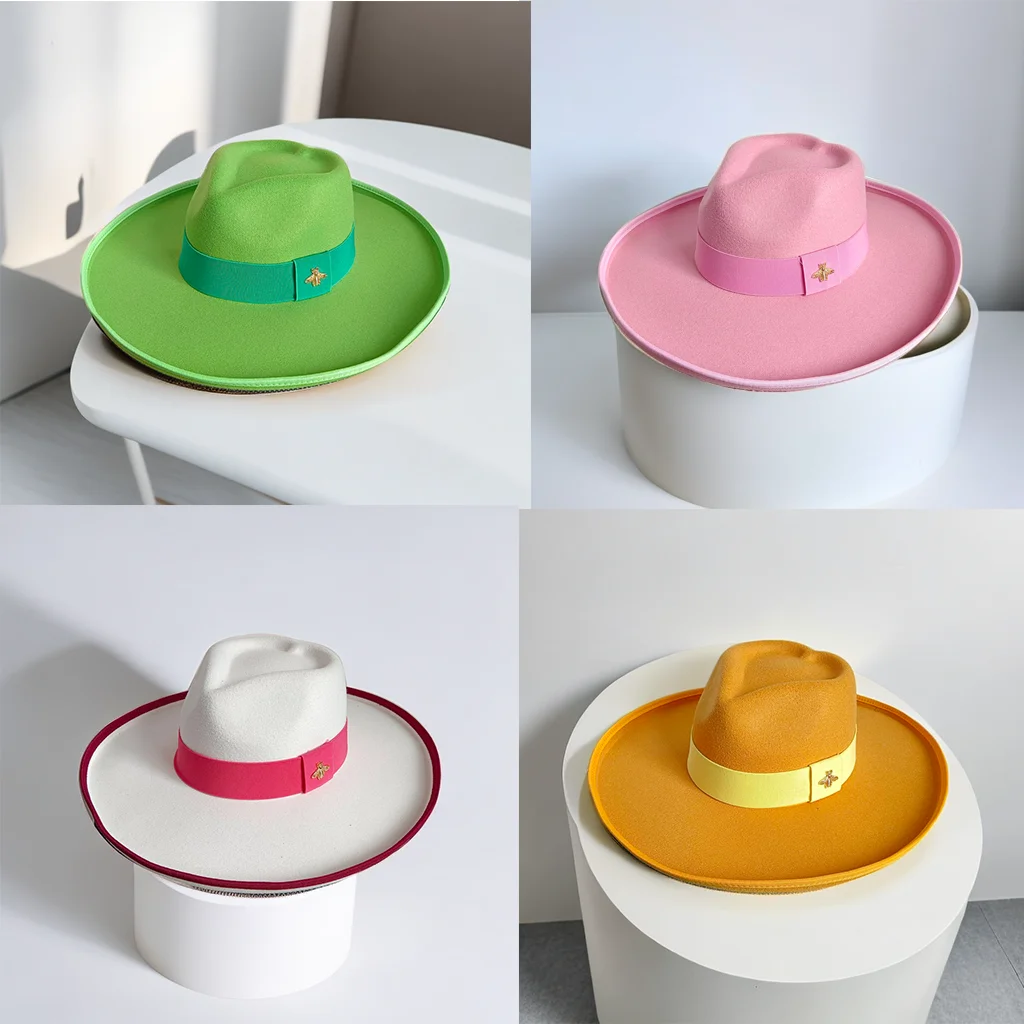Fedora 10cm brim 2023 New Autumn/Winter Men's and Women's Elastic Ribbon Wide brim Hat Unisex Church Hat sombrero 
Fedora 10cm brim 2023 New Autumn/Winter Men's and Women's Elastic Ribbon Wide brim Hat Unisex Church Hat sombrero