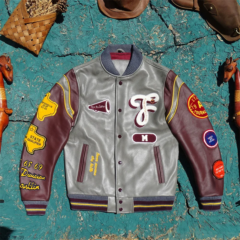 l Изношенная кожаная бейсбольная майка ex Thi, верхний слой из воловьей кожи, красный цвет, блузка с несколькими этикетками, повседневная ветрозащитная длинная одежда...
l Изношенная кожаная бейсбольная майка ex Thi, верхний слой из воловьей кожи, красный цвет, блузка с несколькими этикетками, повседневная ветрозащитная длинная одежда...