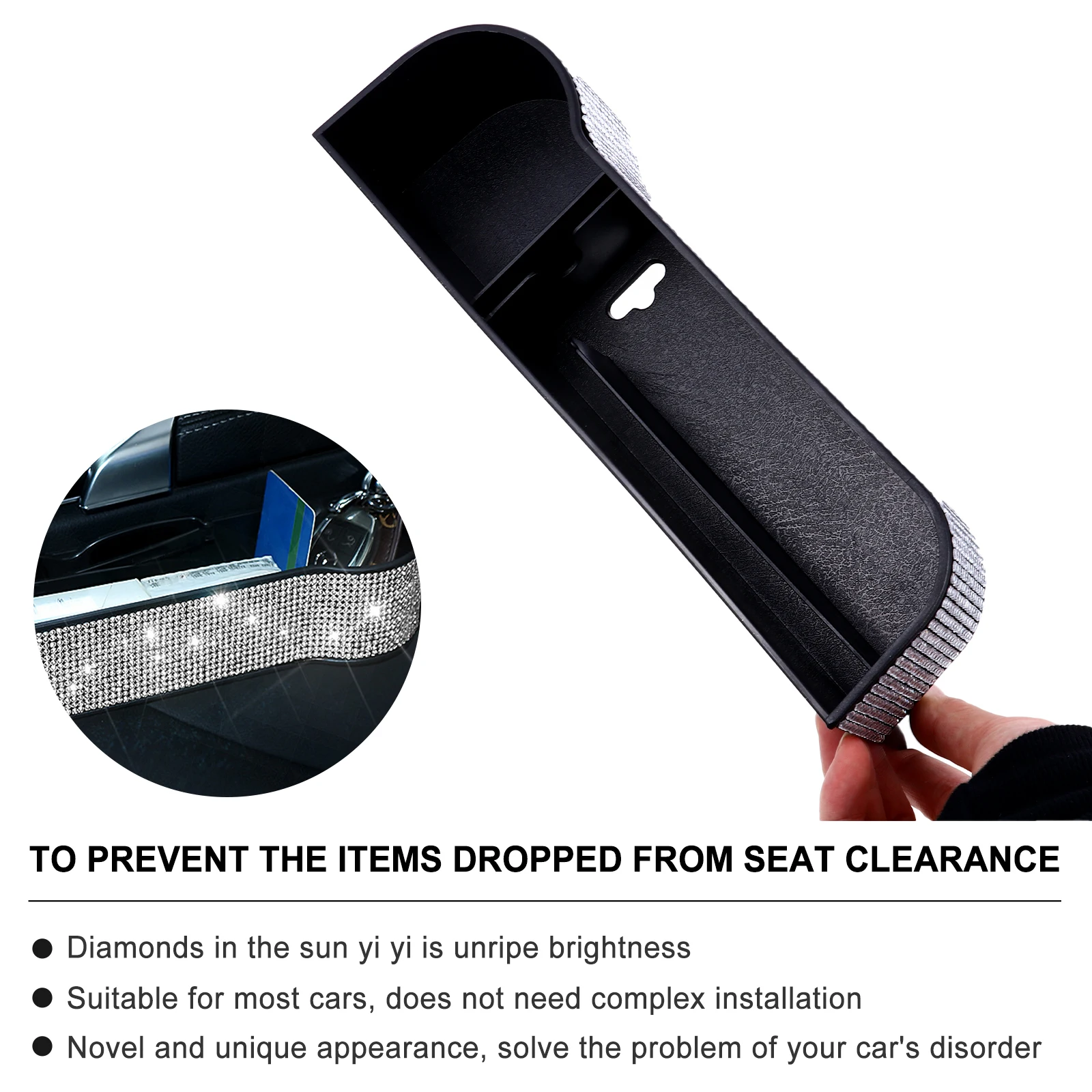 Car Seat Gap Filler ABS Rhinestone White Bling Console ganizer Pocket Storage For Most Vehicles With Phone Card Coin Holder
Car Seat Gap Filler ABS Rhinestone White Bling Console ganizer Pocket Storage For Most Vehicles With Phone Card Coin Holder