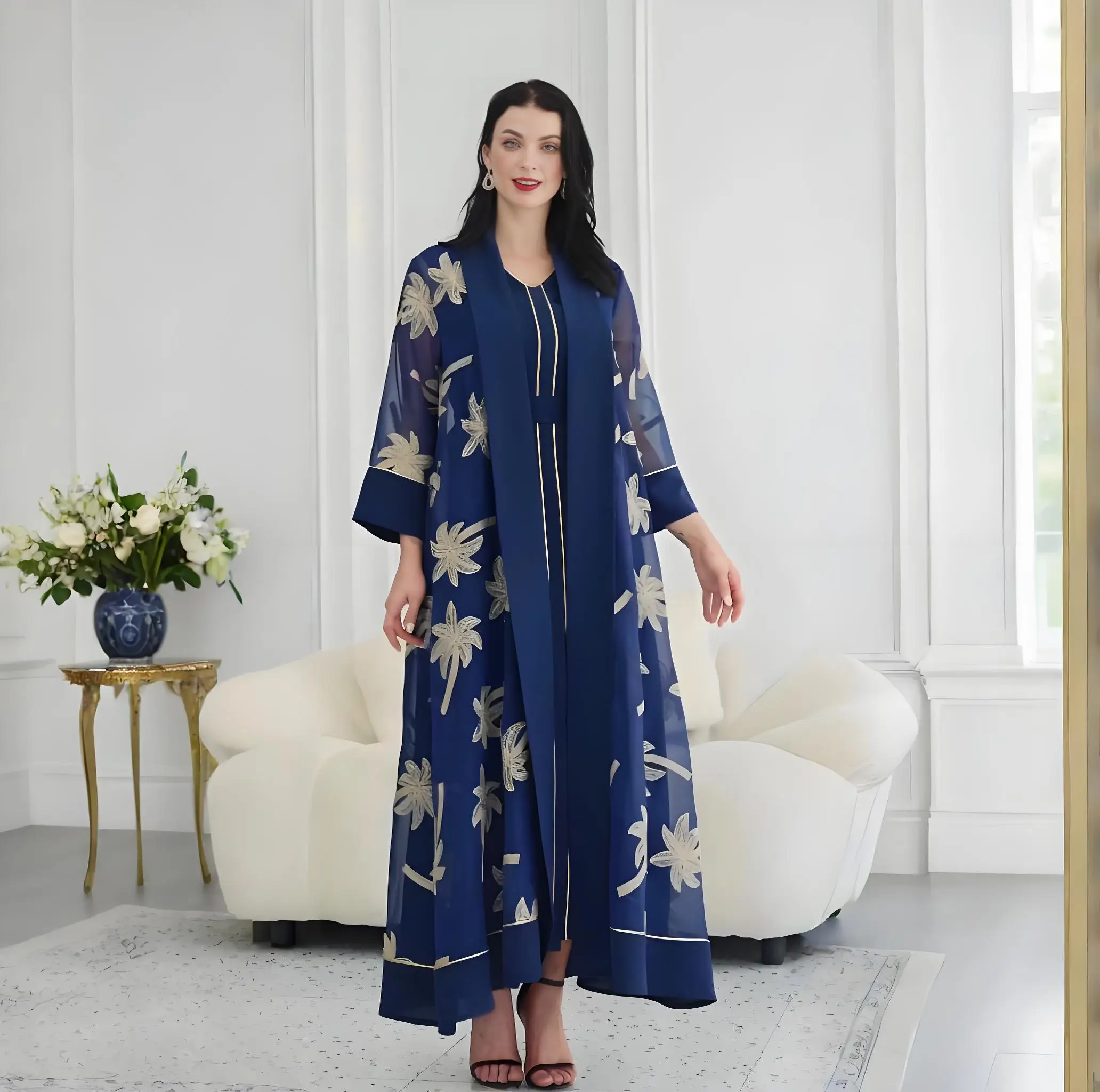 Мусульманский женский комплект из 2 предметов Абая - модный длинный халат, элегантный кардиган из пряжи с вышивкой, свободная дышащая исламская одежда
Мусульманский женский комплект из 2 предметов Абая - модный длинный халат, элегантный кардиган из пряжи с вышивкой, свободная дышащая исламская одежда