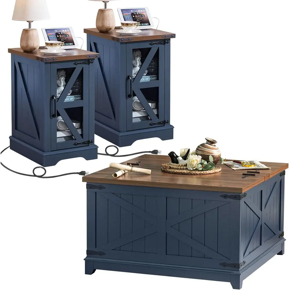 3-Piece Coffee Table Set with Charging Station, Glass Barn Door Storage, and Hidden Storage Organizer for Living Room or Office
3-Piece Coffee Table Set with Charging Station, Glass Barn Door Storage, and Hidden Storage Organizer for Living Room or Office