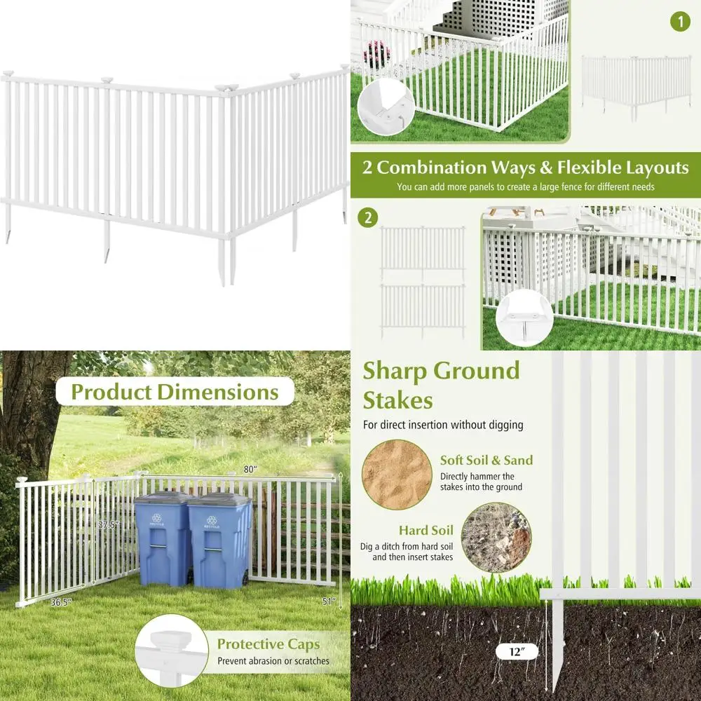 s afstar 80" x 51" garden fence outdoor fence set of 4, pvc picket panels decorative privacy screen kit, dog fencing pool equipm
s afstar 80" x 51" garden fence outdoor fence set of 4, pvc picket panels decorative privacy screen kit, dog fencing pool equipm