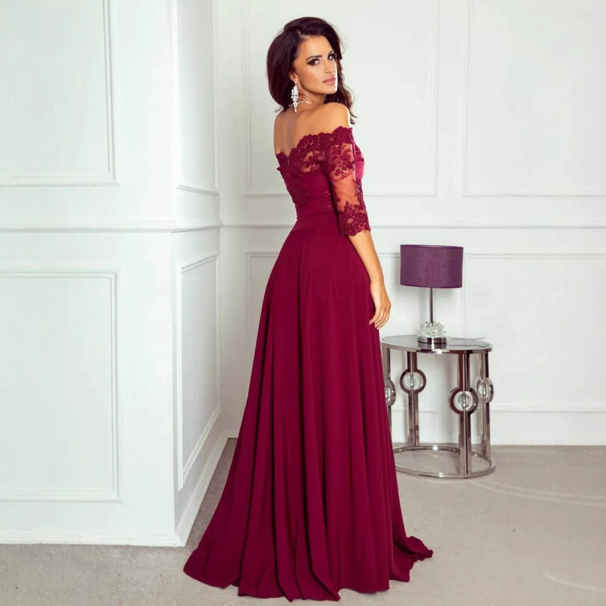 Вечернее платье с открытыми плечами, шифоновое лоскутное кружевное длинное платье с разрезом
Вечернее платье с открытыми плечами, шифоновое лоскутное кружевное длинное платье с разрезом