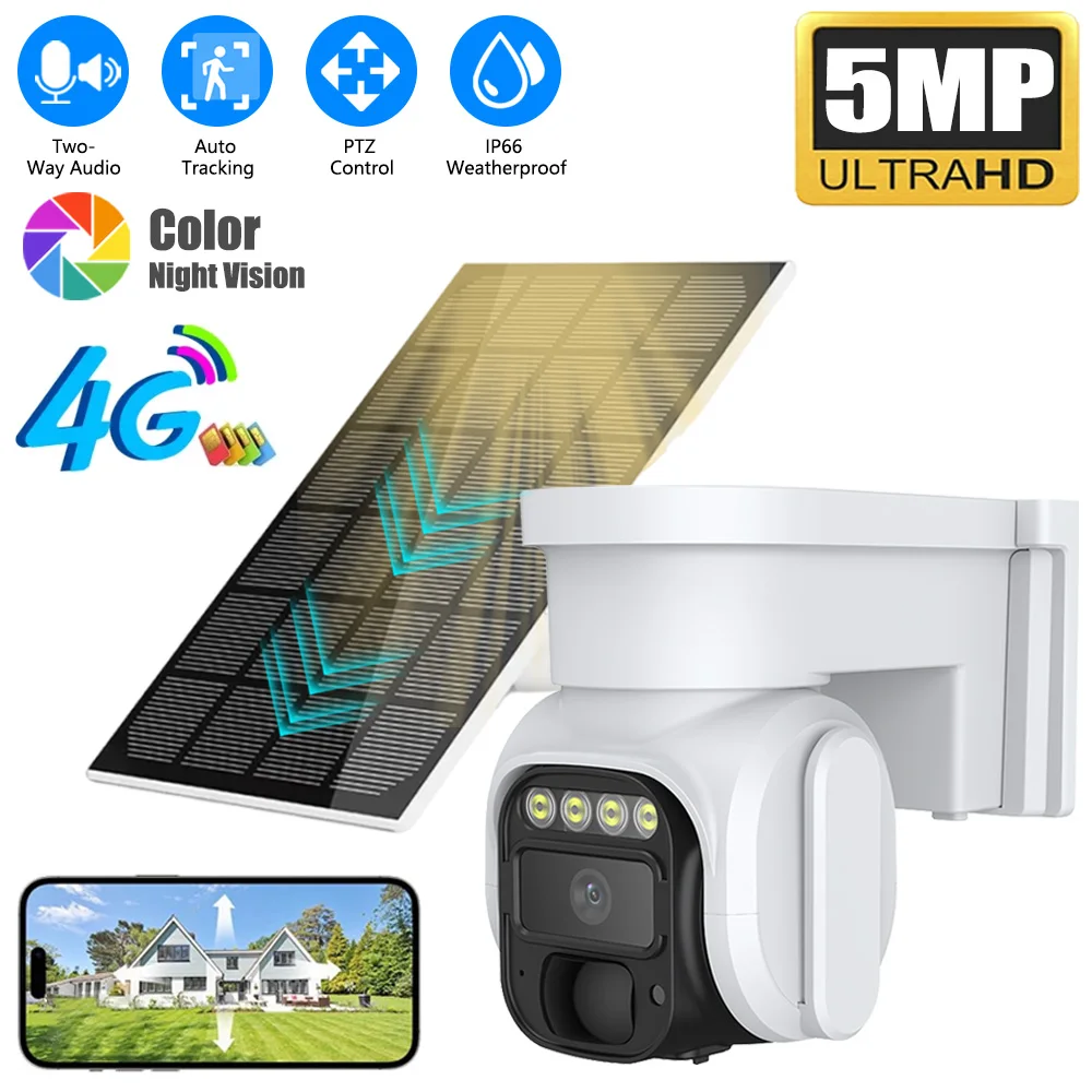 5MP 4G Card Solar PTZ Camera PIR Human Detection Color Night Vision Waterproof Security Video IP Camara 2K Battery CCTV Monitor
5MP 4G Card Solar PTZ Camera PIR Human Detection Color Night Vision Waterproof Security Video IP Camara 2K Battery CCTV Monitor