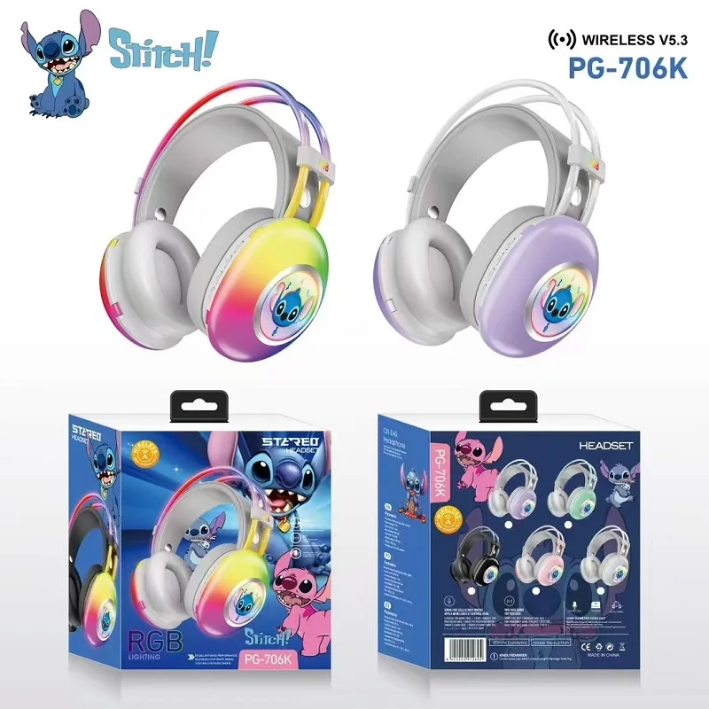 Disney Stitch Earphones Bluetooth Wireless RGB Light Foldable Computer Headphone Noise Reduction Stereo Gaming Headset PG-706
Disney Stitch Earphones Bluetooth Wireless RGB Light Foldable Computer Headphone Noise Reduction Stereo Gaming Headset PG-706
