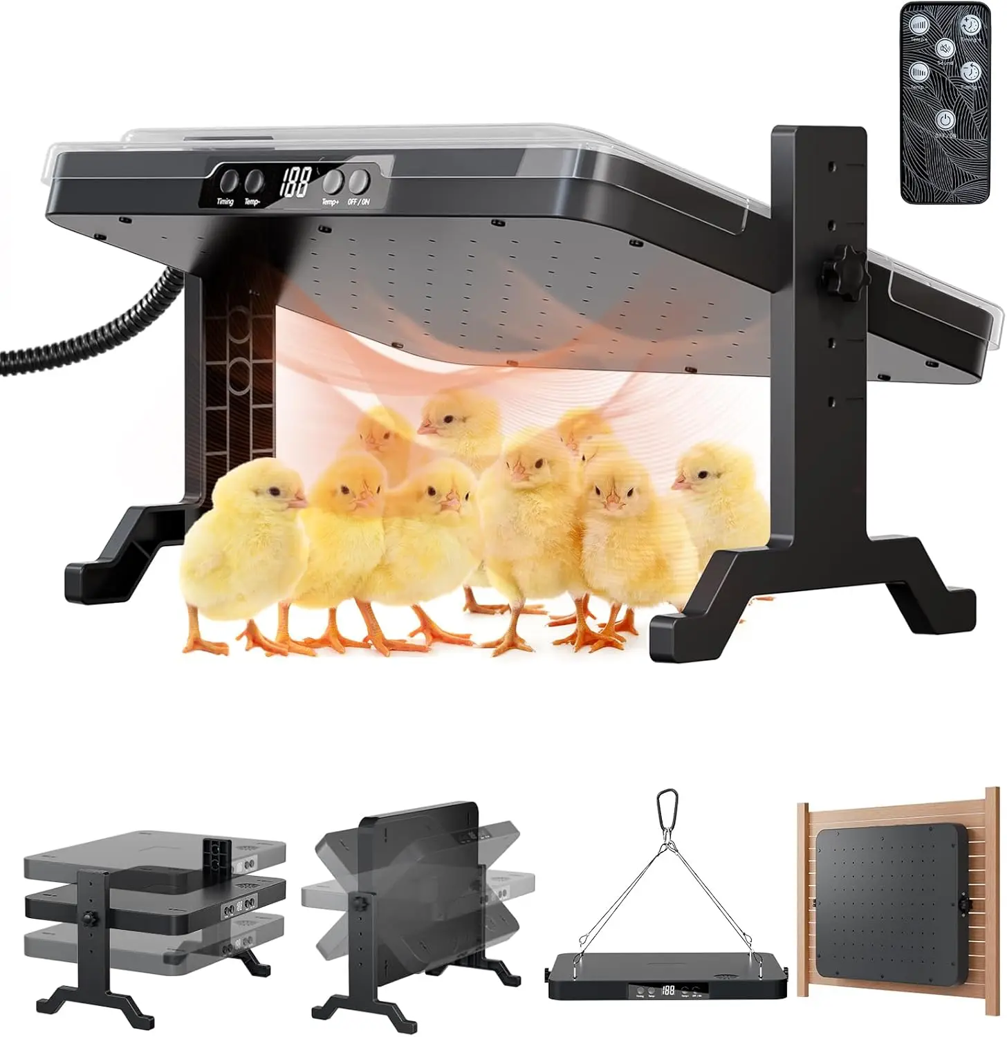 2-in-1 Chicken Coop Heater & Chick Brooder, 200W Radiant Heat, Adjustable Temp 86-194°F, Timer, ETL/UL Certified
2-in-1 Chicken Coop Heater & Chick Brooder, 200W Radiant Heat, Adjustable Temp 86-194°F, Timer, ETL/UL Certified