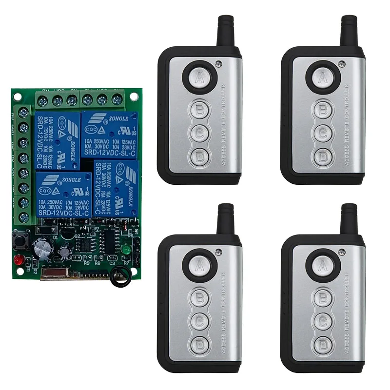 Universal Wireless Remote Control Switch DC 12V 24V 4CH Relay Receiver Module With 4 Channel RF 433 Mhz Transmitter
Universal Wireless Remote Control Switch DC 12V 24V 4CH Relay Receiver Module With 4 Channel RF 433 Mhz Transmitter