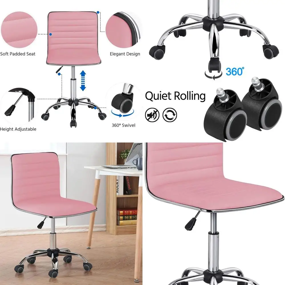 Low Back Ribbed PU Leather Armless Swivel Ergonomic Office Chair with Wheels for Women
Low Back Ribbed PU Leather Armless Swivel Ergonomic Office Chair with Wheels for Women