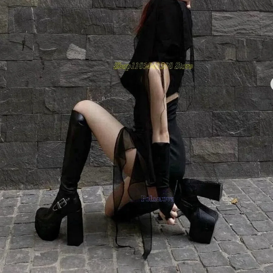 Calf Boots with High Waterproof Platform Tight Black Leather Boots Square Root Buckle Women Shoes 2025 New Zapatos Para Mujere
Calf Boots with High Waterproof Platform Tight Black Leather Boots Square Root Buckle Women Shoes 2025 New Zapatos Para Mujere