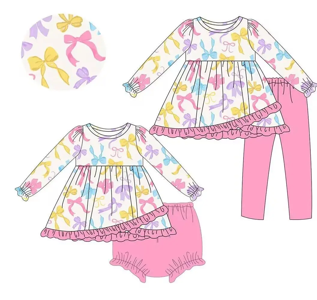 New Autumn Girls 2 Piece Set Colorful Bow Printed Tops Pink Pants New Design Baby Clothing Wholesale
New Autumn Girls 2 Piece Set Colorful Bow Printed Tops Pink Pants New Design Baby Clothing Wholesale