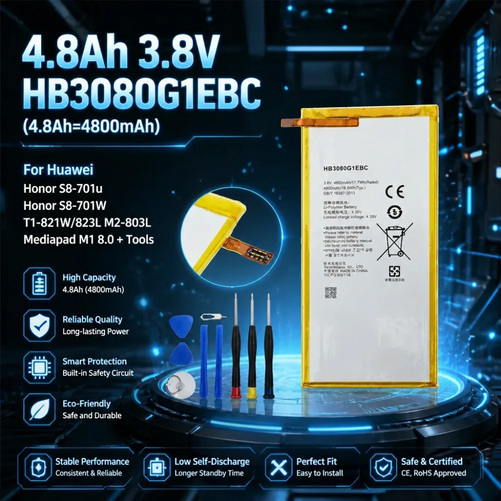 New 4800mAh 3.8V HB3080G1EBC Tablet Battery for Huawei Honor S8-701u Honor S8-701W T1-821W/823l M2-803L Mediapad M1 8.0 + Tools
New 4800mAh 3.8V HB3080G1EBC Tablet Battery for Huawei Honor S8-701u Honor S8-701W T1-821W/823l M2-803L Mediapad M1 8.0 + Tools