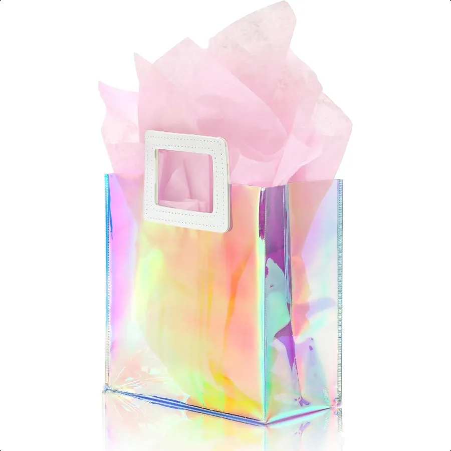1 Pack Holographic Gift Bags with Handles and 2 Tissue Paper Sheets Iridescent Transparent Reusable Bags for Women Girls Birthd
1 Pack Holographic Gift Bags with Handles and 2 Tissue Paper Sheets Iridescent Transparent Reusable Bags for Women Girls Birthd