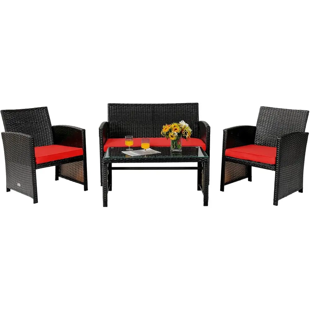 Red 4-Piece Outdoor PE Rattan Sectional Sofa Set with Cushions and Coffee Table for Patio, Balcony, Lawn, Porch, Backyard, and P
Red 4-Piece Outdoor PE Rattan Sectional Sofa Set with Cushions and Coffee Table for Patio, Balcony, Lawn, Porch, Backyard, and P