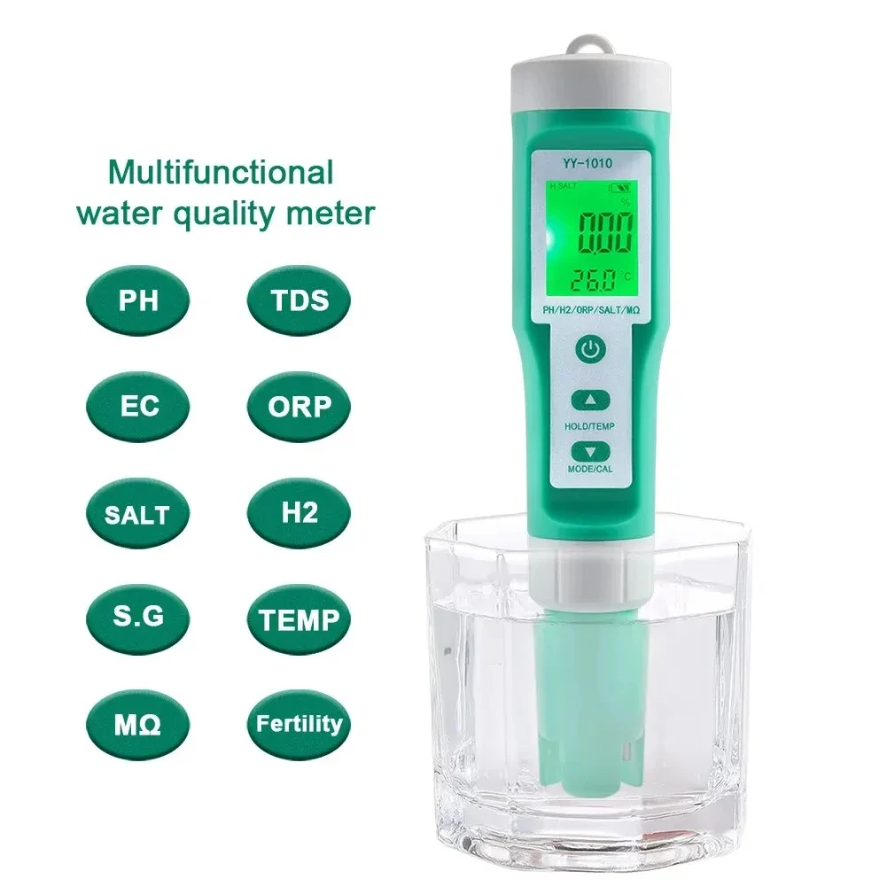 TDS EC PH Salinity Meter ORP H2 S.G TEMP Water Quality Monitor Solution Fertilizer Resistivity Tester for Pools,Aquariums
TDS EC PH Salinity Meter ORP H2 S.G TEMP Water Quality Monitor Solution Fertilizer Resistivity Tester for Pools,Aquariums