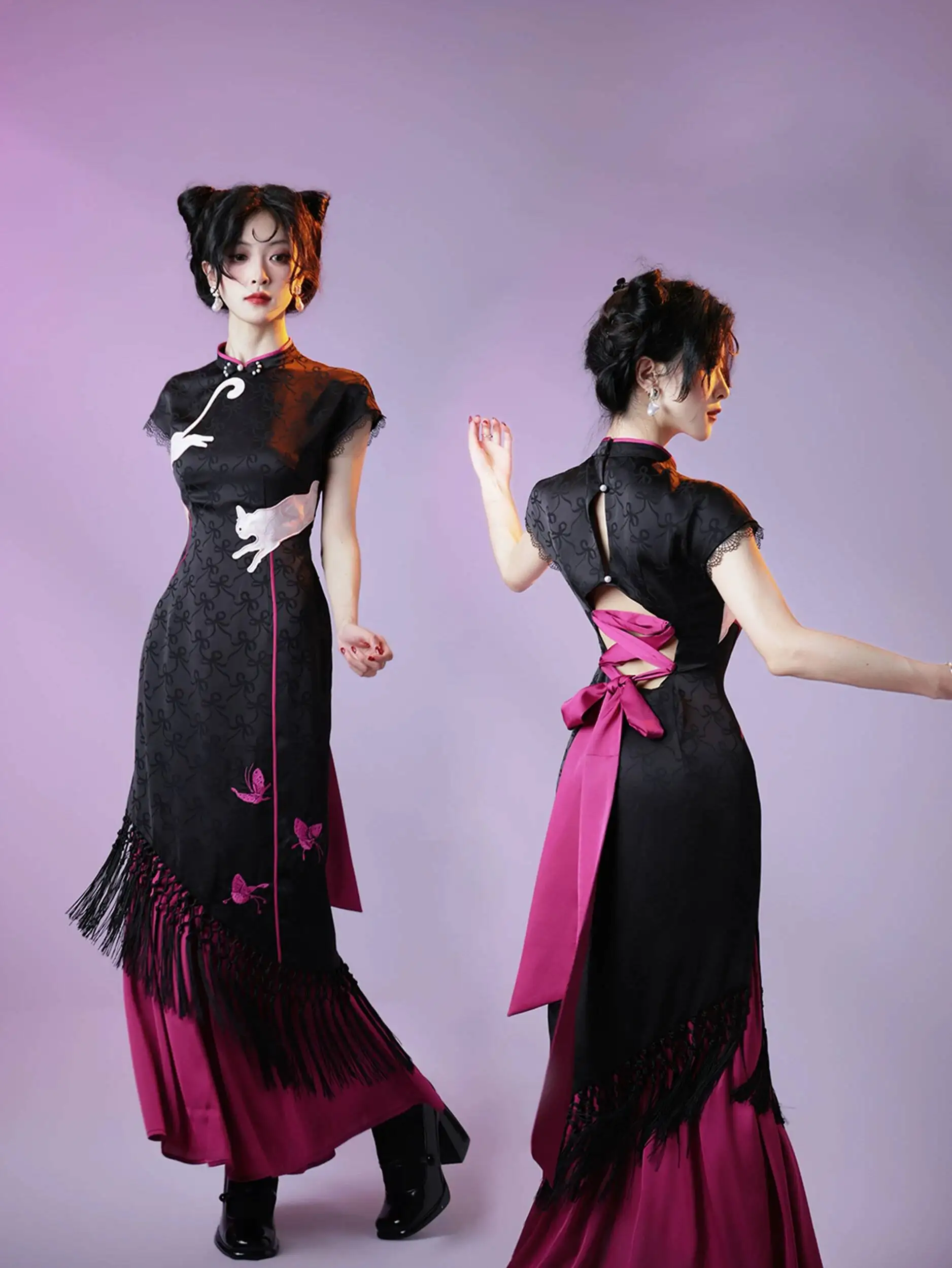 New Black Pink Jacquard Embroidery Summer Cat Stamp Backless Strap Dress Long Skirt Fiesta Carnival Halloween Cos Cosplay
New Black Pink Jacquard Embroidery Summer Cat Stamp Backless Strap Dress Long Skirt Fiesta Carnival Halloween Cos Cosplay
