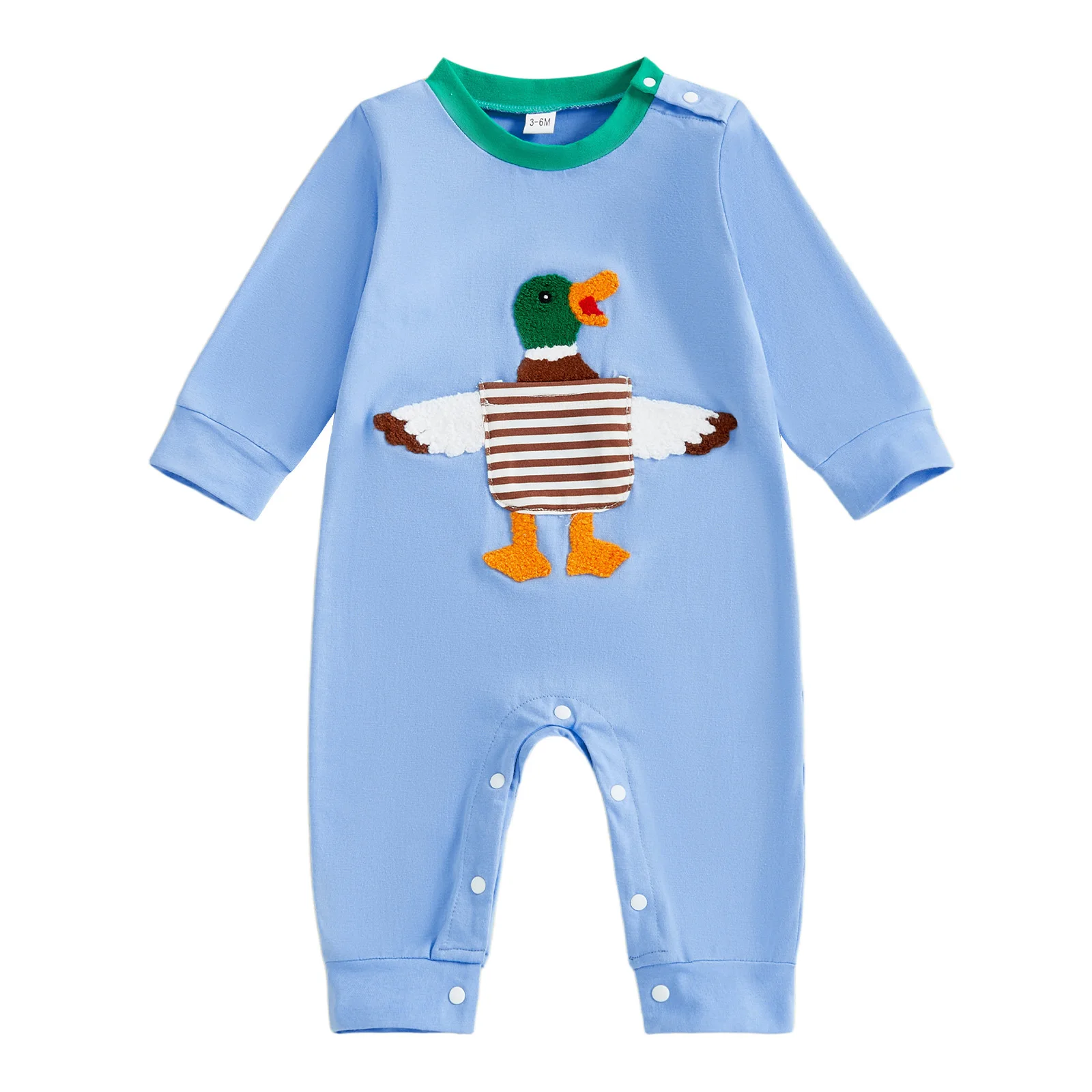 Adorable Baby Boy Autumn Romper with Cute Duck Embroidery Comfortable Loose Fit Crew Neck Long Sleeve Jumpsuit for Infants
Adorable Baby Boy Autumn Romper with Cute Duck Embroidery Comfortable Loose Fit Crew Neck Long Sleeve Jumpsuit for Infants