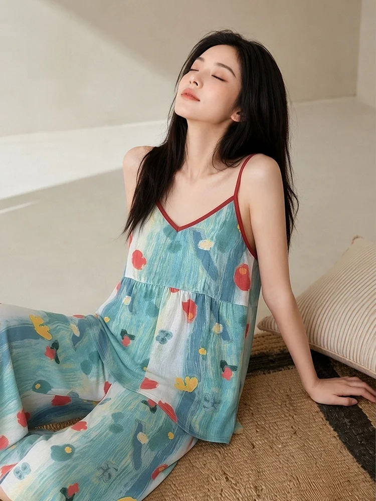 Women's Summer Sleepwear Tank Top Long Pants Home Clothes Cool Feeling with Chest Pad Lenzing Fiber Loose Fit Home Clothes
Women's Summer Sleepwear Tank Top Long Pants Home Clothes Cool Feeling with Chest Pad Lenzing Fiber Loose Fit Home Clothes