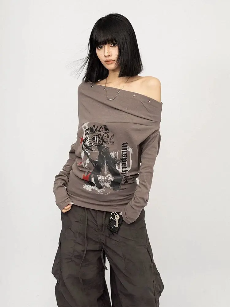 Women's Off Shoulder Long Sleeve T-shirt American Vintage Y2K Style Slimming Fall Fashion Sexy Crop Top Unique Design
Women's Off Shoulder Long Sleeve T-shirt American Vintage Y2K Style Slimming Fall Fashion Sexy Crop Top Unique Design