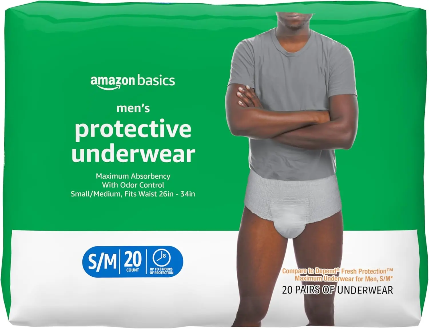 Maximum Absorbency Incontinence Underwear for Men with Leak Protection, Dri-Fit Technology, Odor Control, Cotton Enhanced, Small/Medium, 20 Count
Maximum Absorbency Incontinence Underwear for Men with Leak Protection, Dri-Fit Technology, Odor Control, Cotton Enhanced, Small/Medium, 20 Count